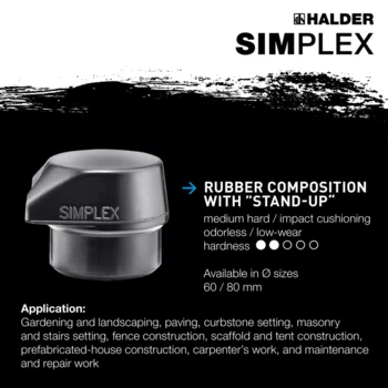                                             SIMPLEX soft-face mallets Rubber composition, with "Stand-Up" / Soft metal; with cast iron housing and high-quality extra short wooden handle
 IM0015102 Foto ArtGrp Zusatz en
